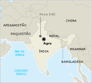 Agra - Índia - Onde fica Agra - Índia - Onde fica - Mapa de localização.