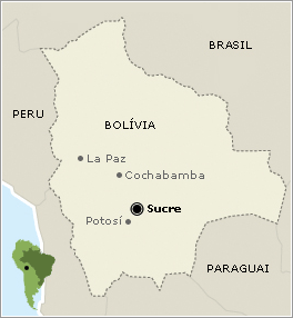 Sucre - Bolívia Sucre - Bolívia - Mapa de localização.